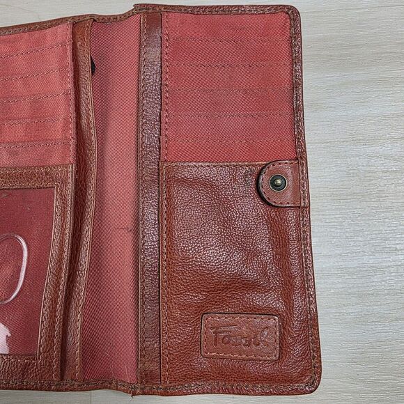 Fossil Genuine Leather Women's Wallet Cards Cash Coins Pockets Brown Orange 2010 - Picture 11 of 15